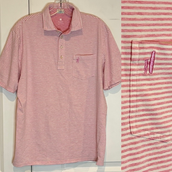 johnnie-O Other - Johnnie-O Dante Raspberry Pink White Stripe Pocket Polo Short Sleeve Shirt M